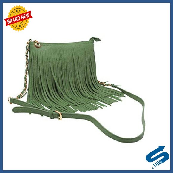 Fringe Crossbody Shoulder Bag with Adjustable Strap, 10x7x1 - Picture 3 of 8